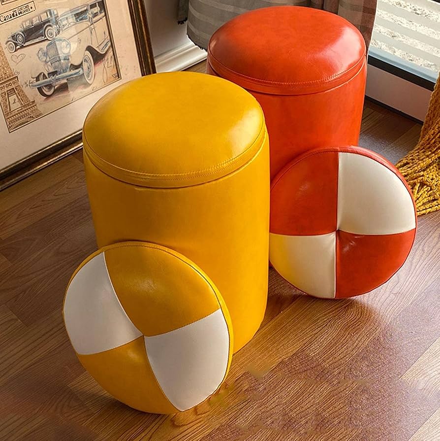 Amazon｜ピンク ラウンド オットマン フットスツール 収納付き
